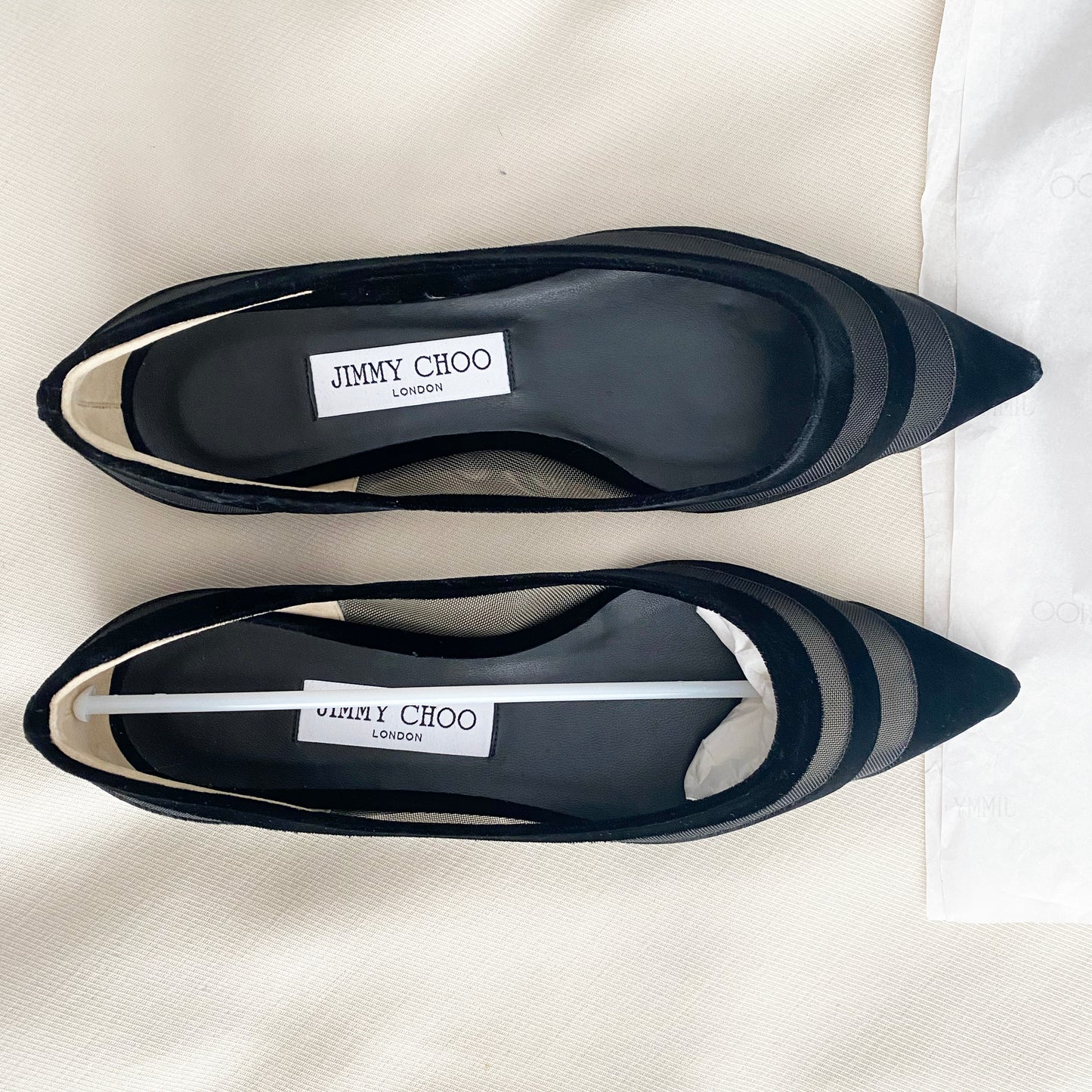 Jimmy Choo "Love" Flats in Black Velvet and Mesh, size 37