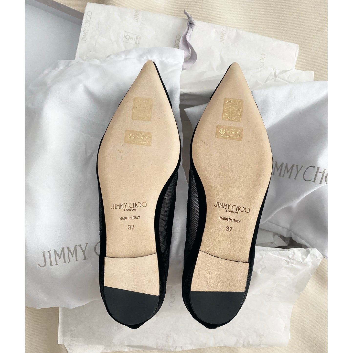 Jimmy Choo "Love" Flats in Black Velvet and Mesh, size 37