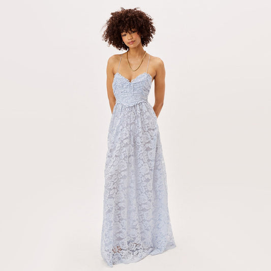 For Love & Lemons “Joelle” Light Blue Lace maxi dress, size medium