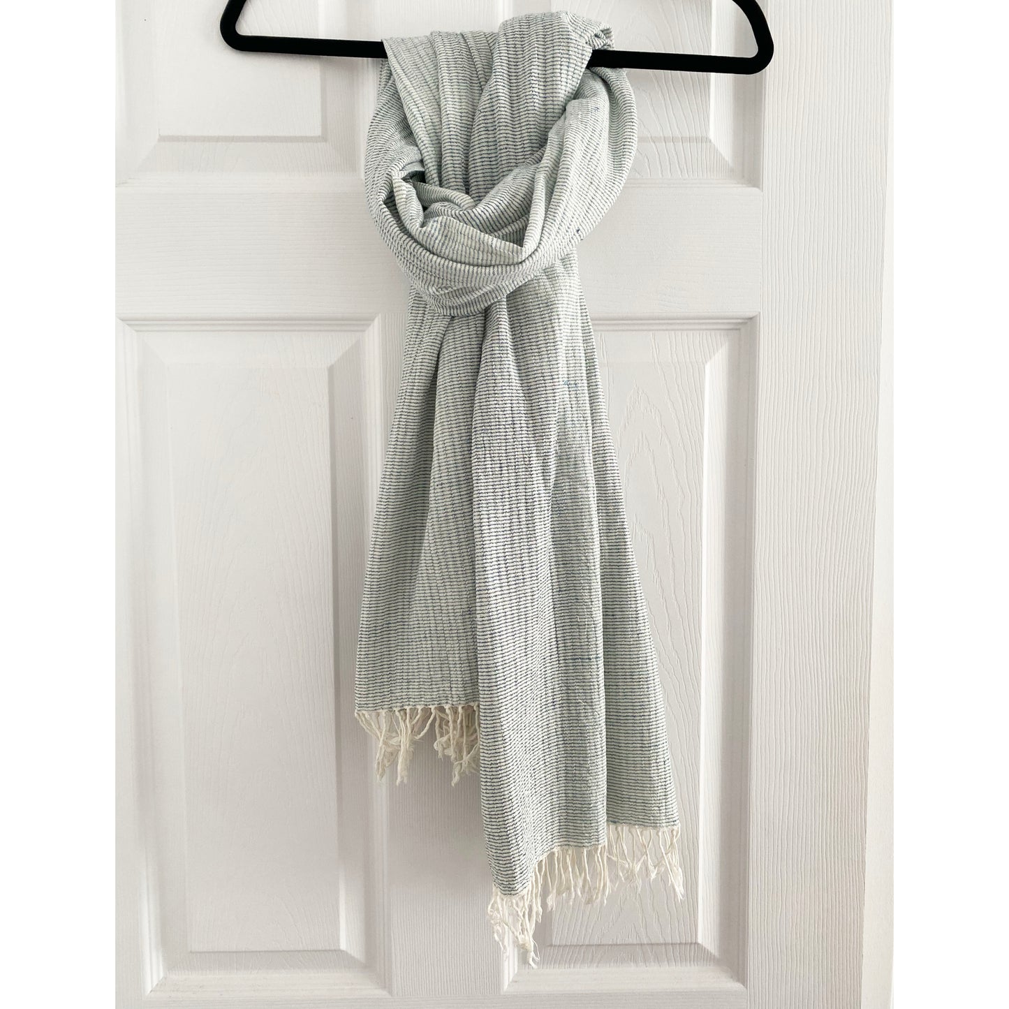 Organic by John Patrick Blue and Ivory Woven Cotton Scarf