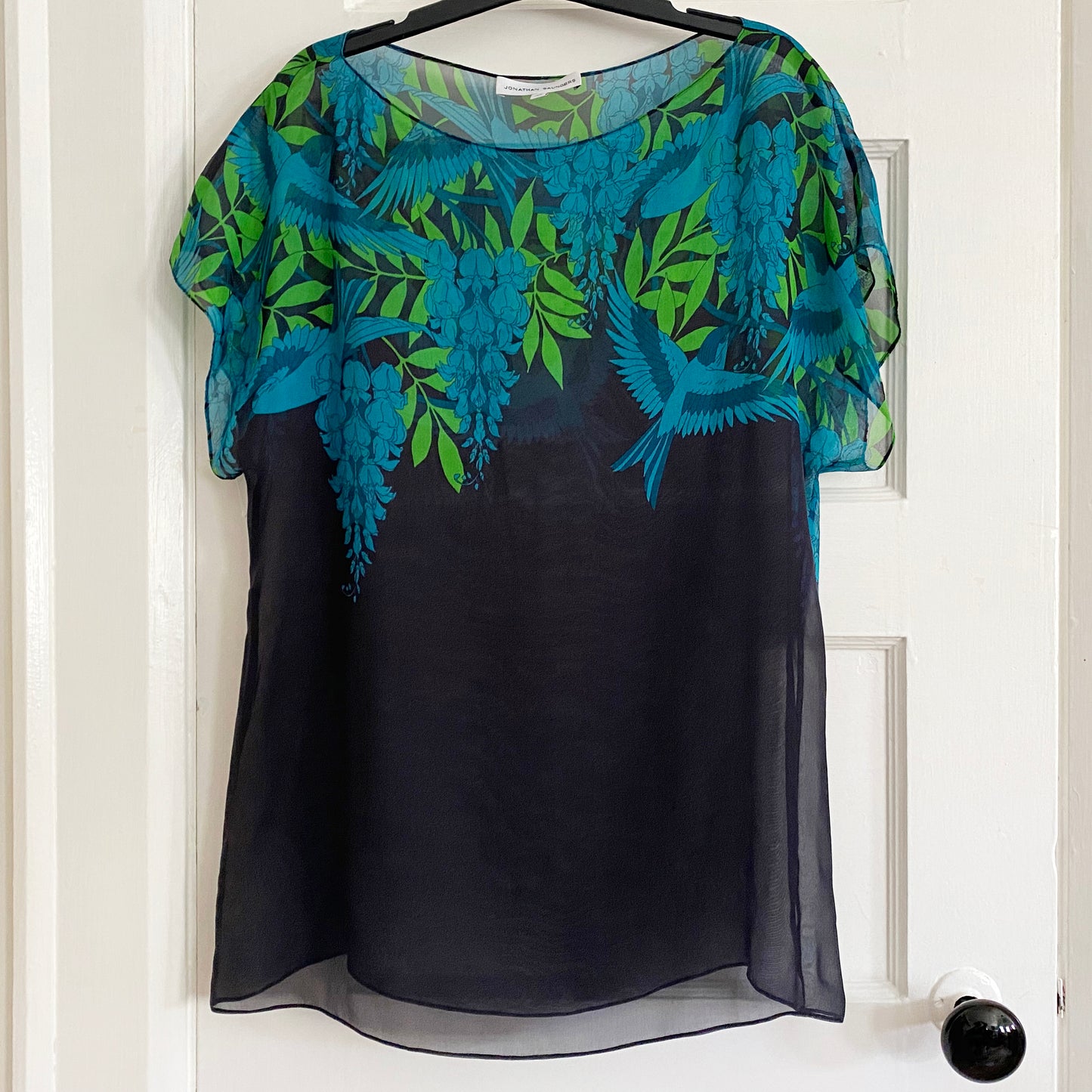 Jonathan Saunders Printed Silk Chiffon Blouse, size 40 (Fits like a size small)