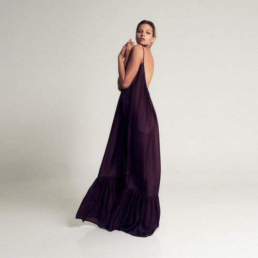 Kalita "Brigitte" Silk Maxi Dress in Purple, size M/L
