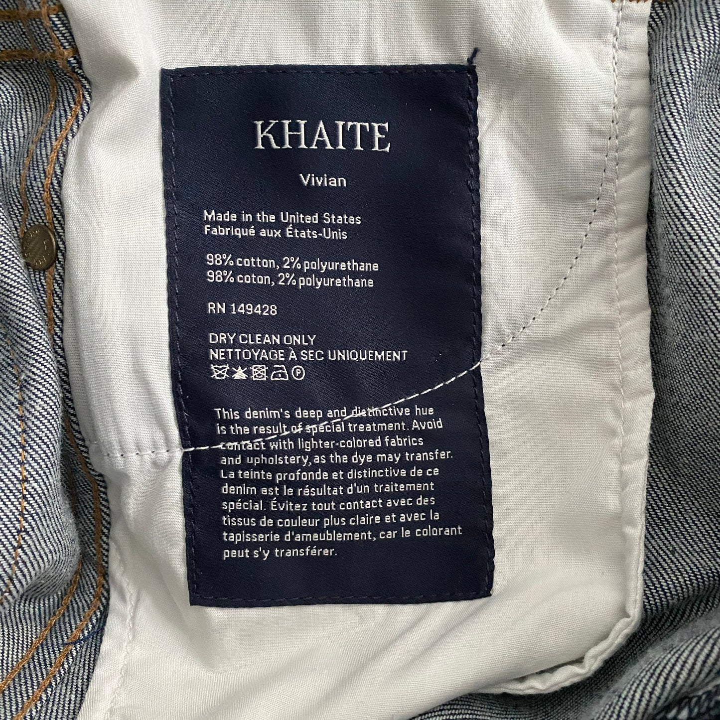 Khaite "Vivian" Jeans in Dark Denim, size 30 (fits like 28/29)