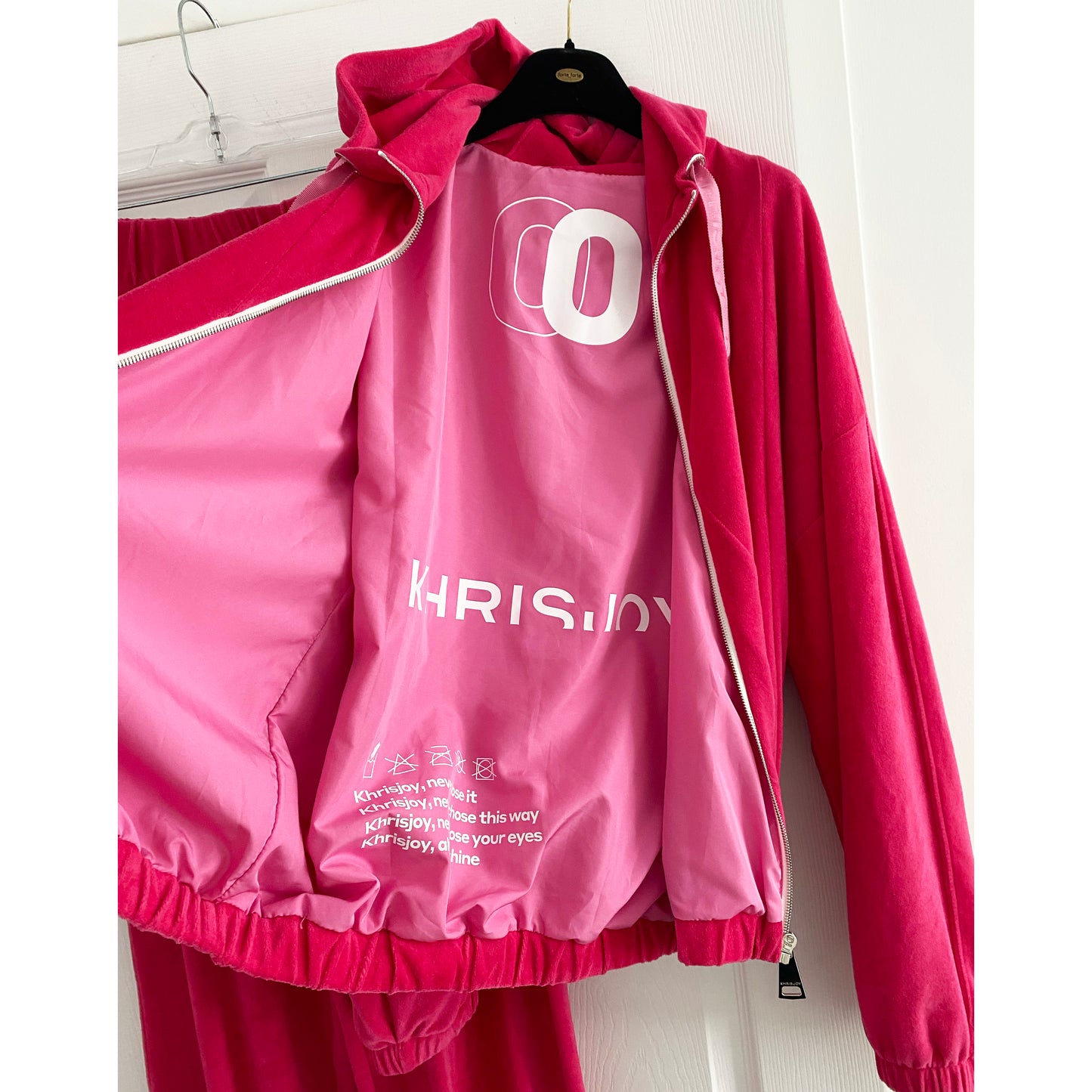 Khrisjoy Pink Velour Track Suit, size XS (fits loose, like a roomy size small)