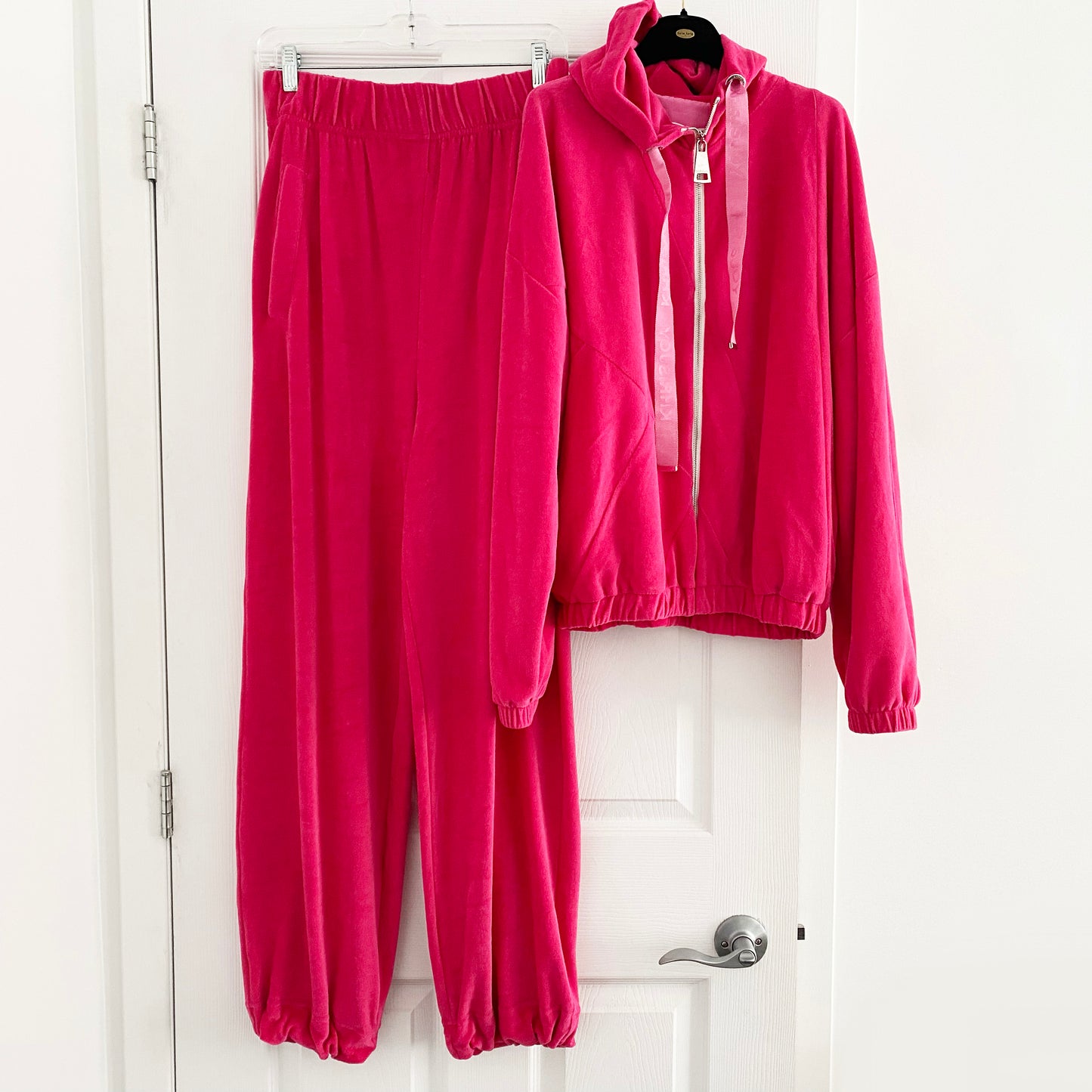 Khrisjoy Pink Velour Track Suit, size XS (fits loose, like a roomy size small)