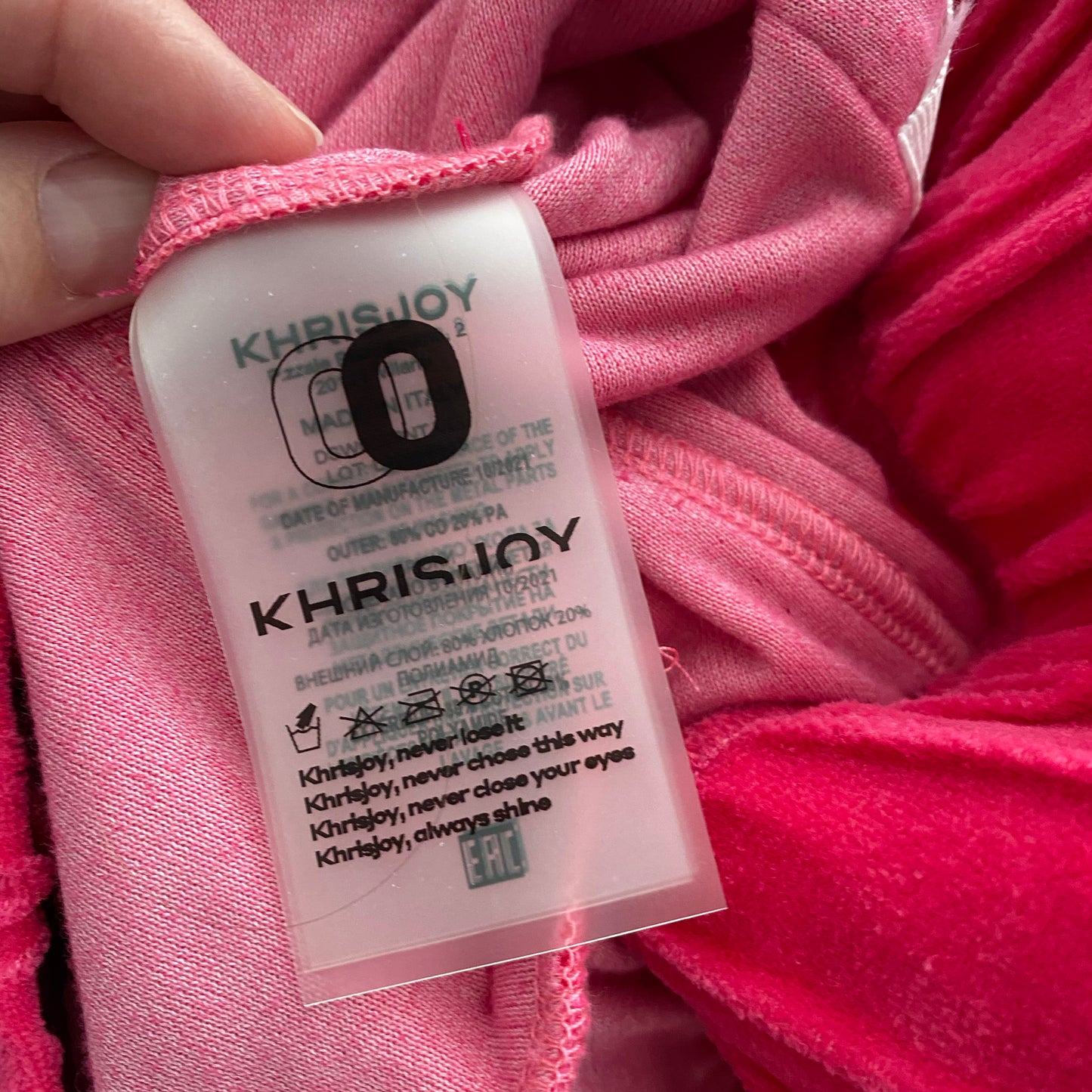 Khrisjoy Pink Velour Track Suit, size XS (fits loose, like a roomy size small)