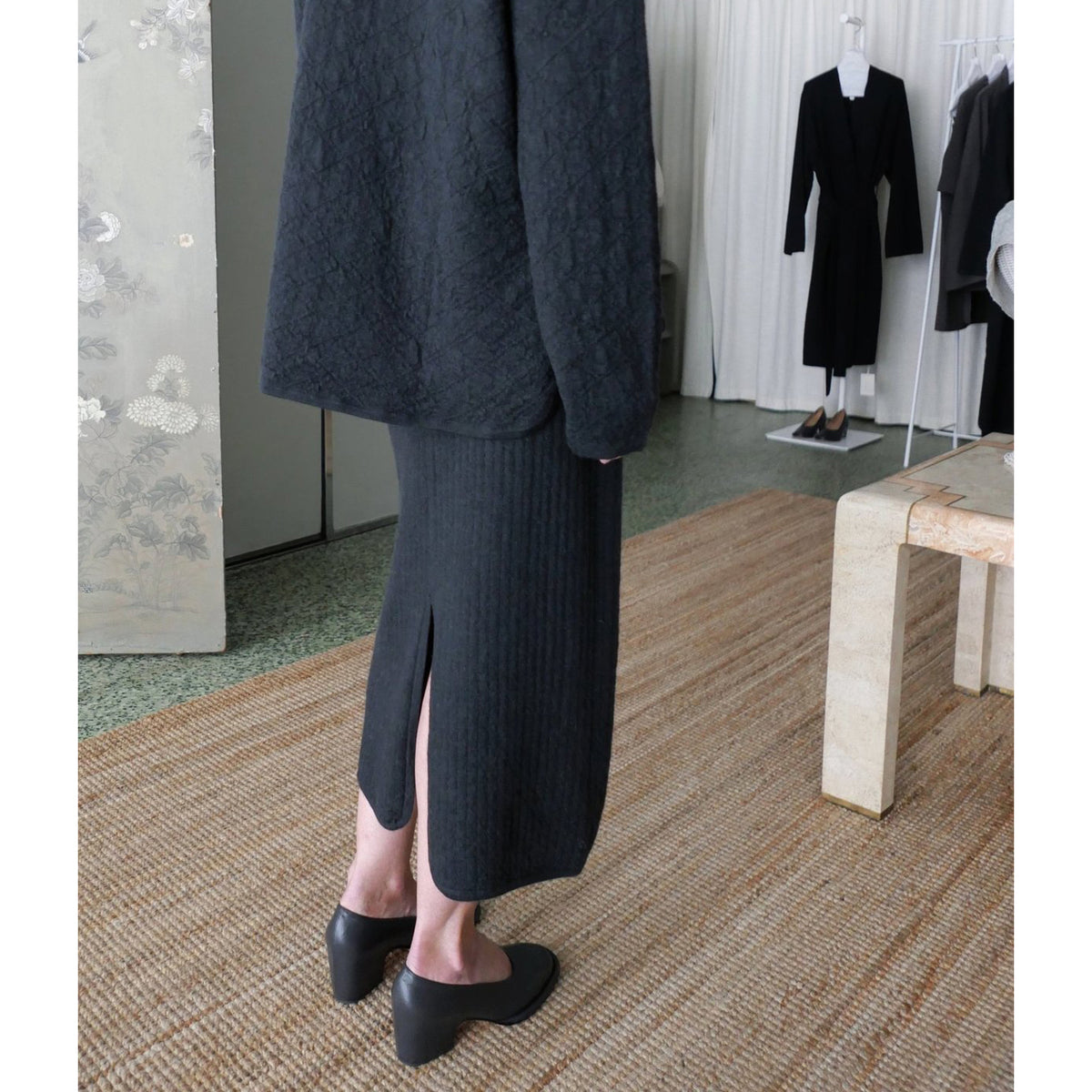 Lauren Manoogian "Line Quilt" Knit Skirt in "Ink", size "1"