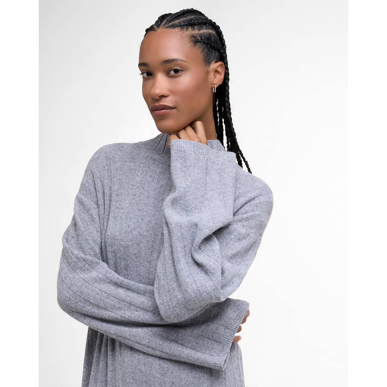 Barbour "Sophia" Ribbed Knit Dress in Grey, size Small