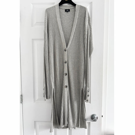 Line Knitwear Ribbed Long Cardigan in Grey, size Medium