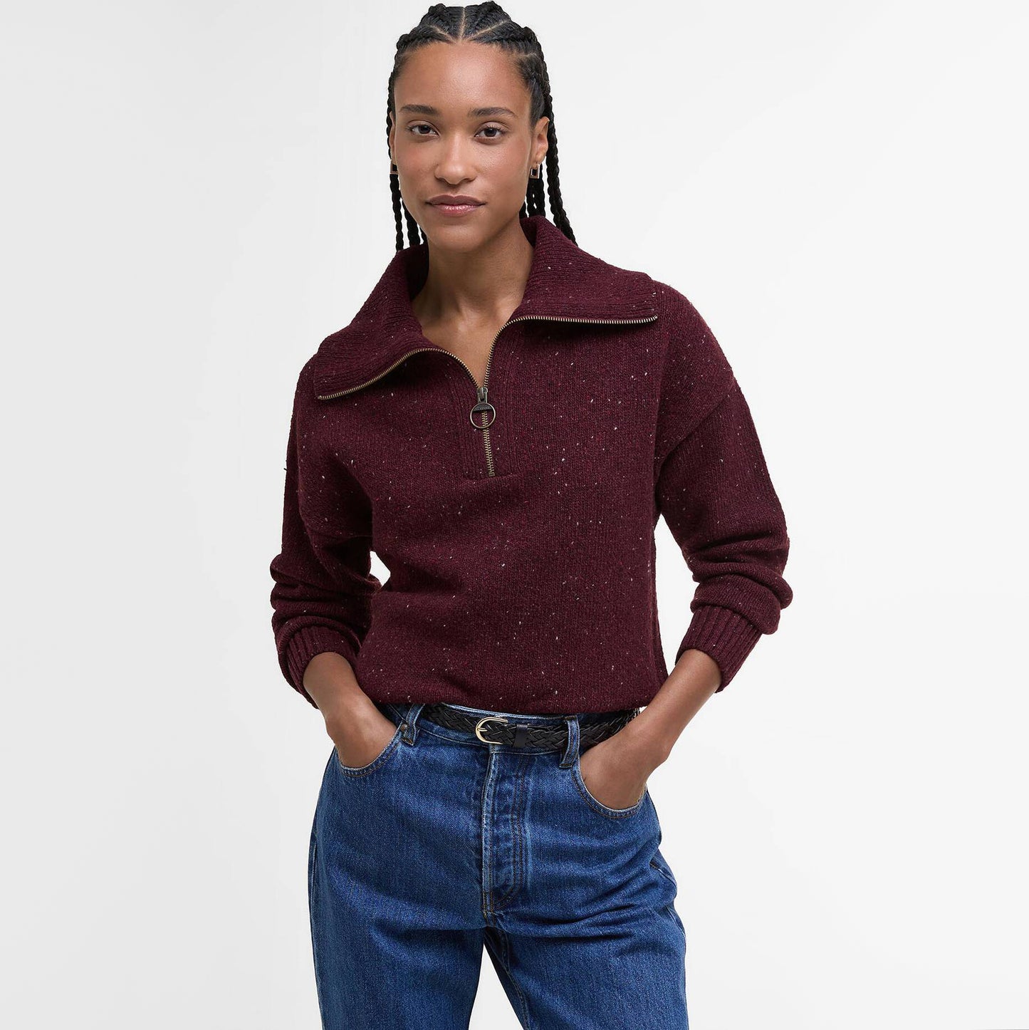 Barbour "Lavensdale" Quarter-Zip Jumper in "Black Cherry", size 14UK/10US (fits M/L)