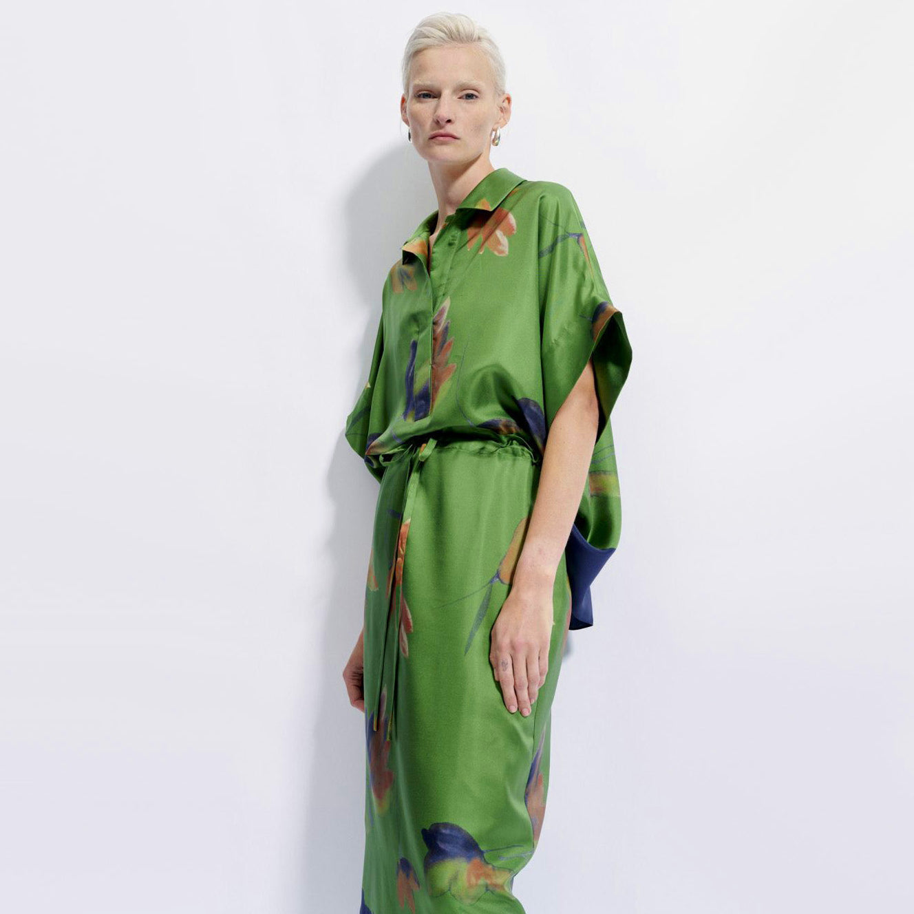 Natan Printed Silk Top in Green, size 34 (fits like size small)