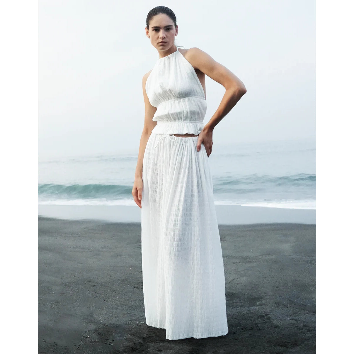 Lu Cieee "Joseph" Crinkled Maxi Skirt in White, size S/M