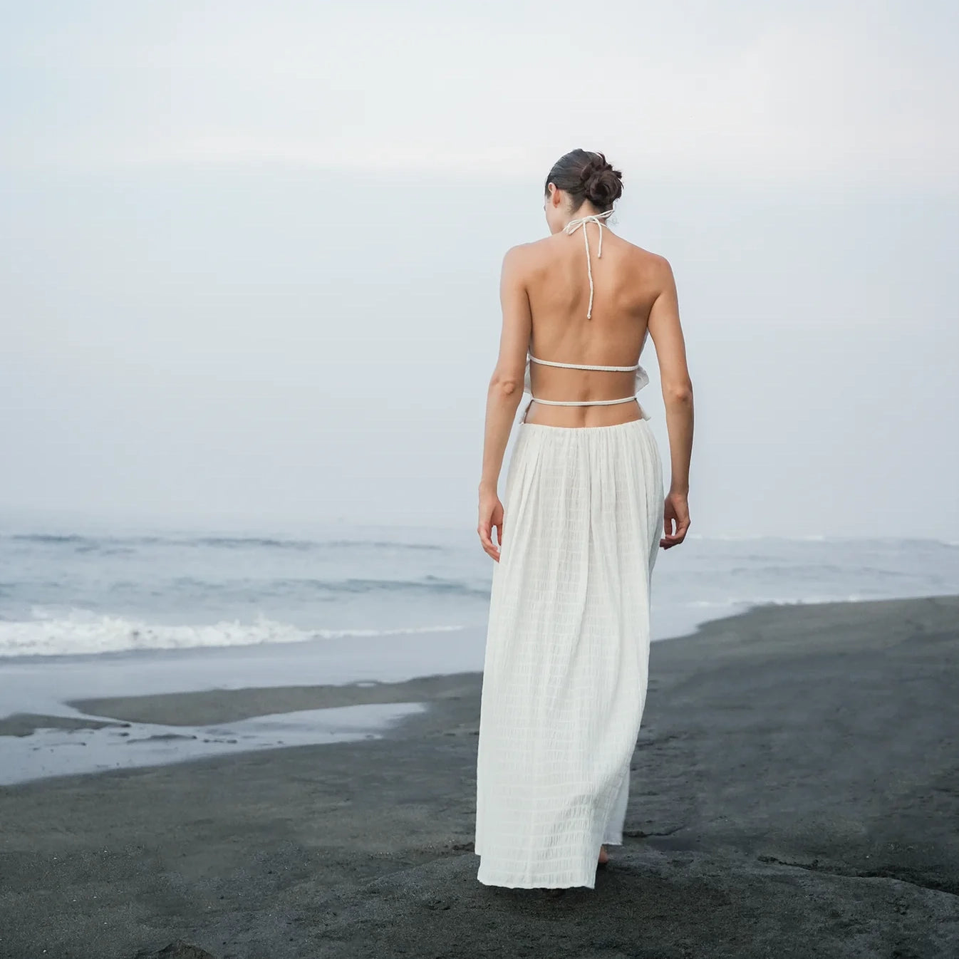 Lu Cieee "Joseph" Crinkled Maxi Skirt in White, size S/M