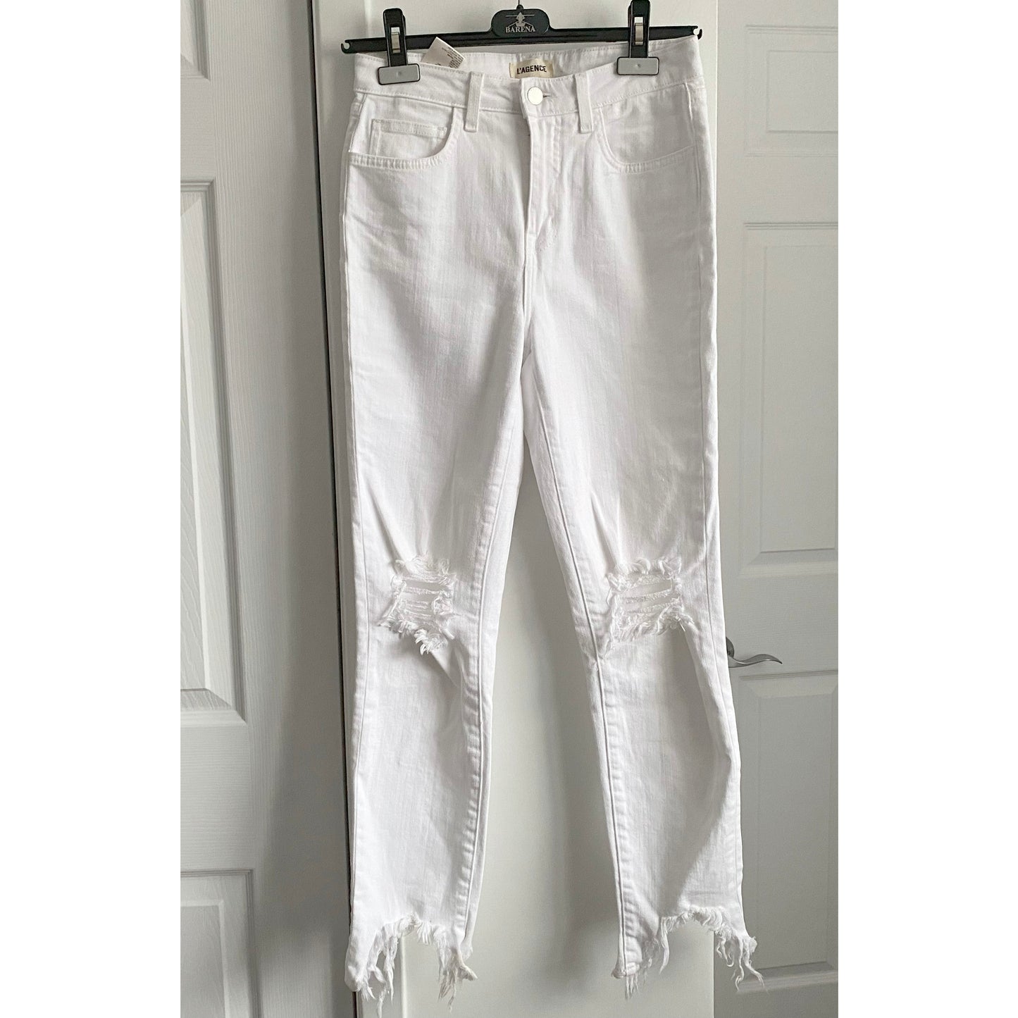 L'Agence "High Line" Distressed Jeans in "Blanc Destruct", size 26