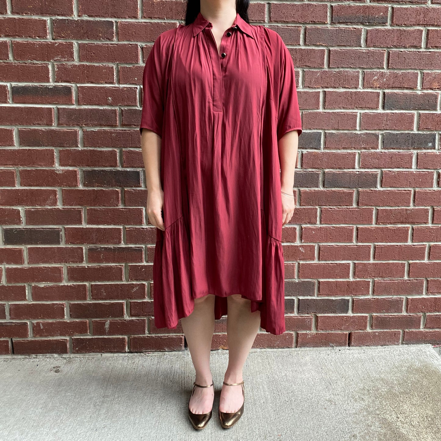 Lanvin Fluid Crepe Shirtdress in Raspberry Red, size 36 (fits everyone)