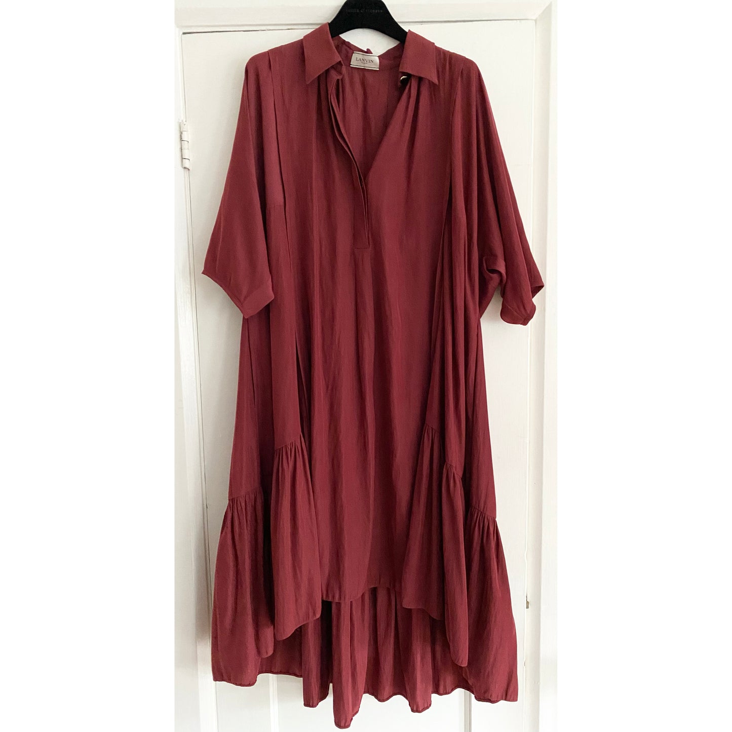 Lanvin Fluid Crepe Shirtdress in Raspberry Red, size 36 (fits everyone)