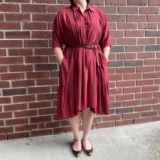 Robe chemise en crêpe fluide Lanvin rouge framboise, taille 36 (convient à tout le monde)