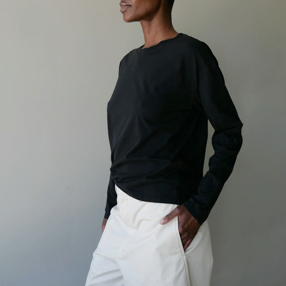Lauren Manoogian Fine L/S Tee in Black, size "1" (size Small)