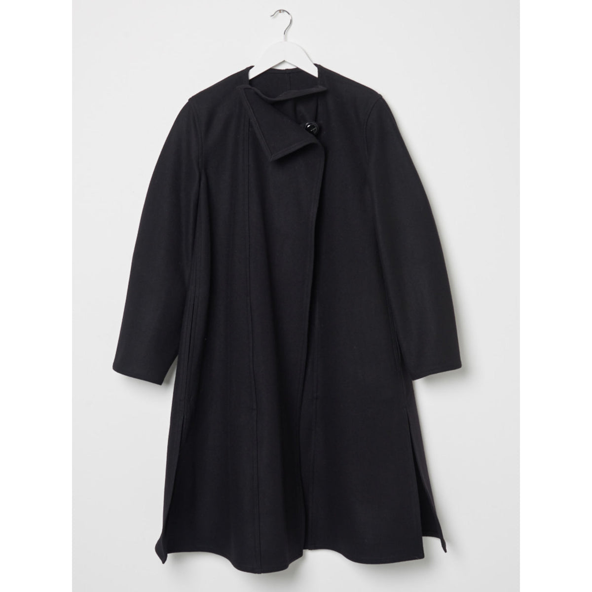 Lemaire Wrapover Wool Coat in Black, size 34