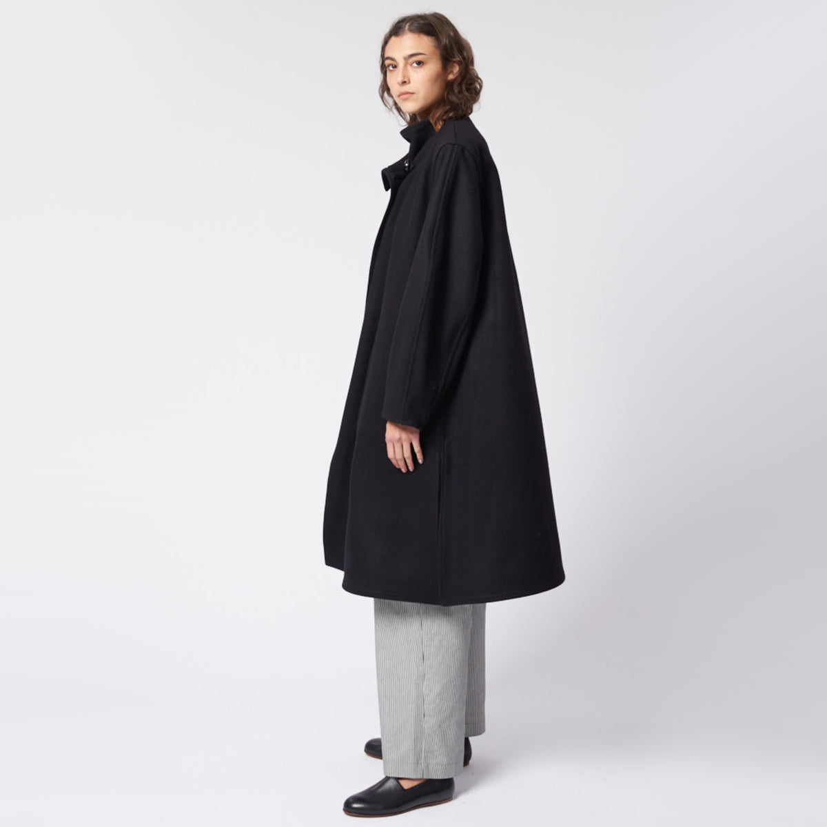 Lemaire Wrapover Wool Coat in Black, size 34