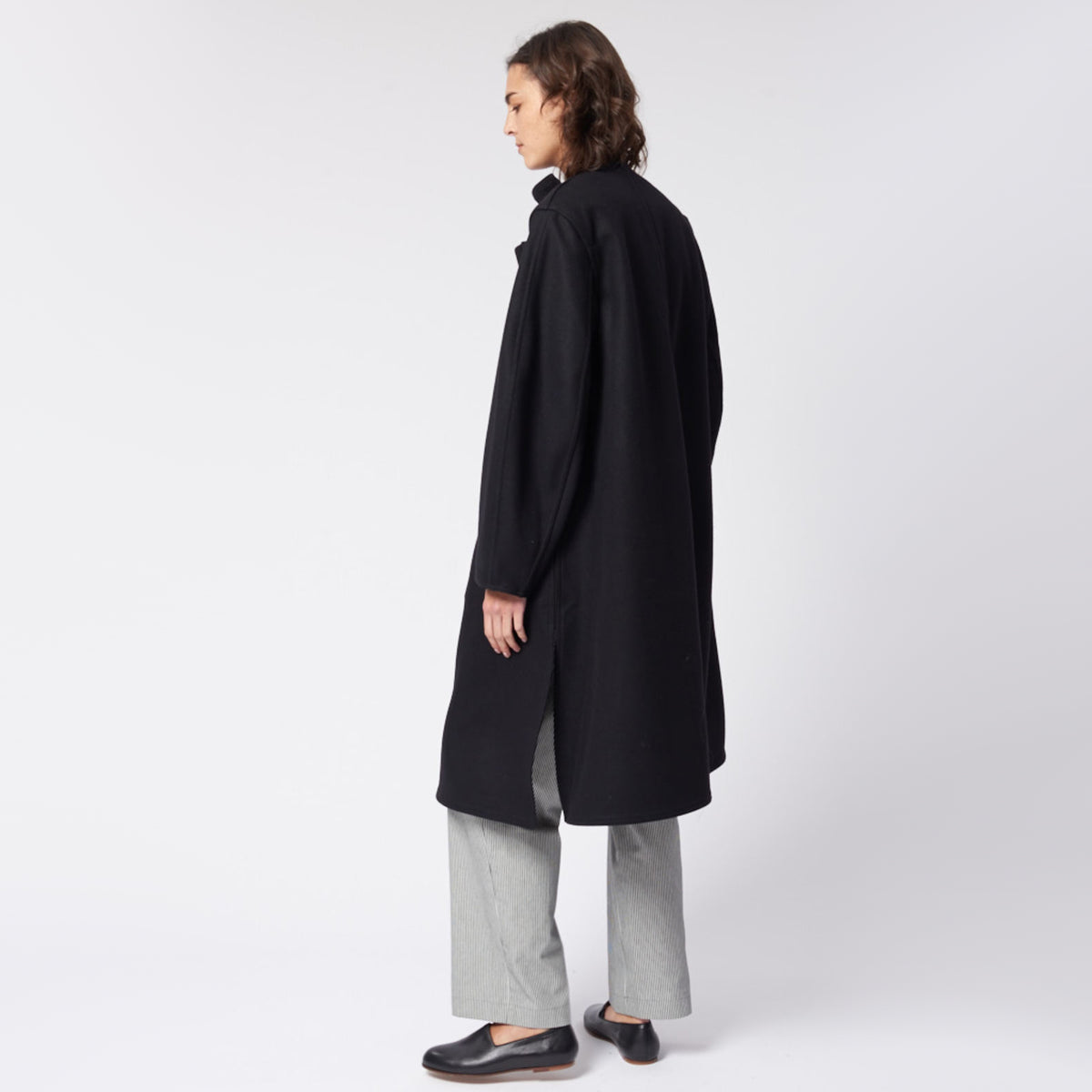 Lemaire Wrapover Wool Coat in Black, size 34