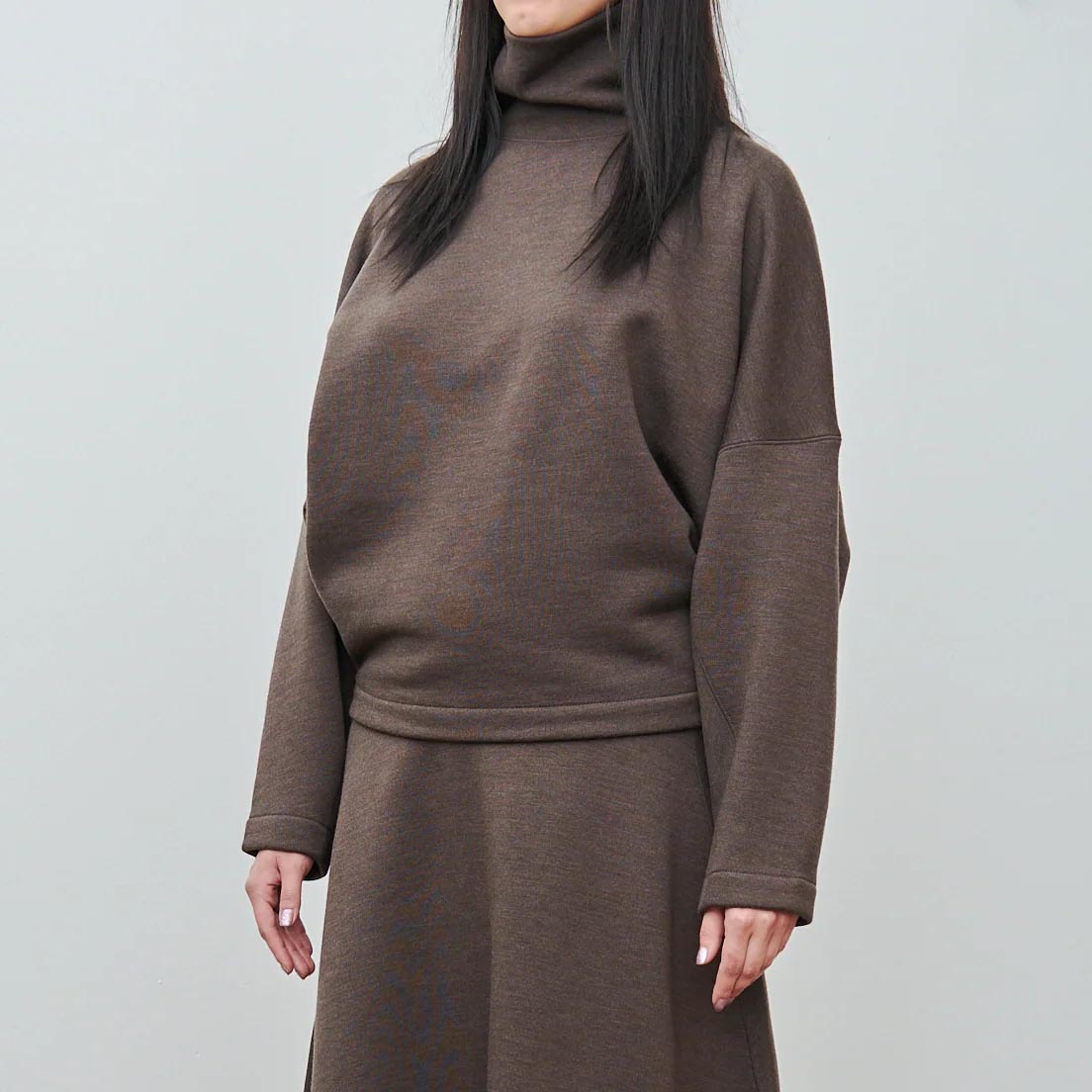 Lemaire High Neck Sweatshirt in Dark Brown Melange, size XS