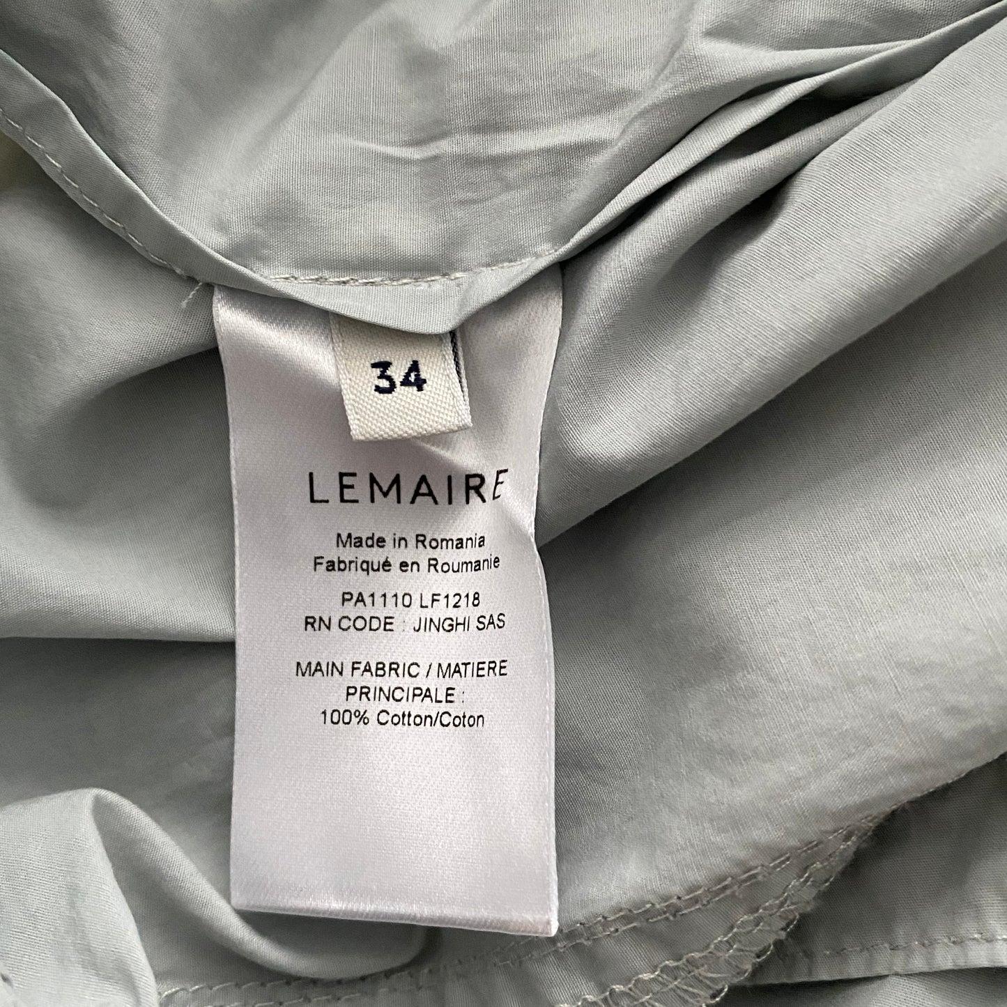 Lemaire Cotton Poplin Parachute Pants in Cloud Grey, size 34