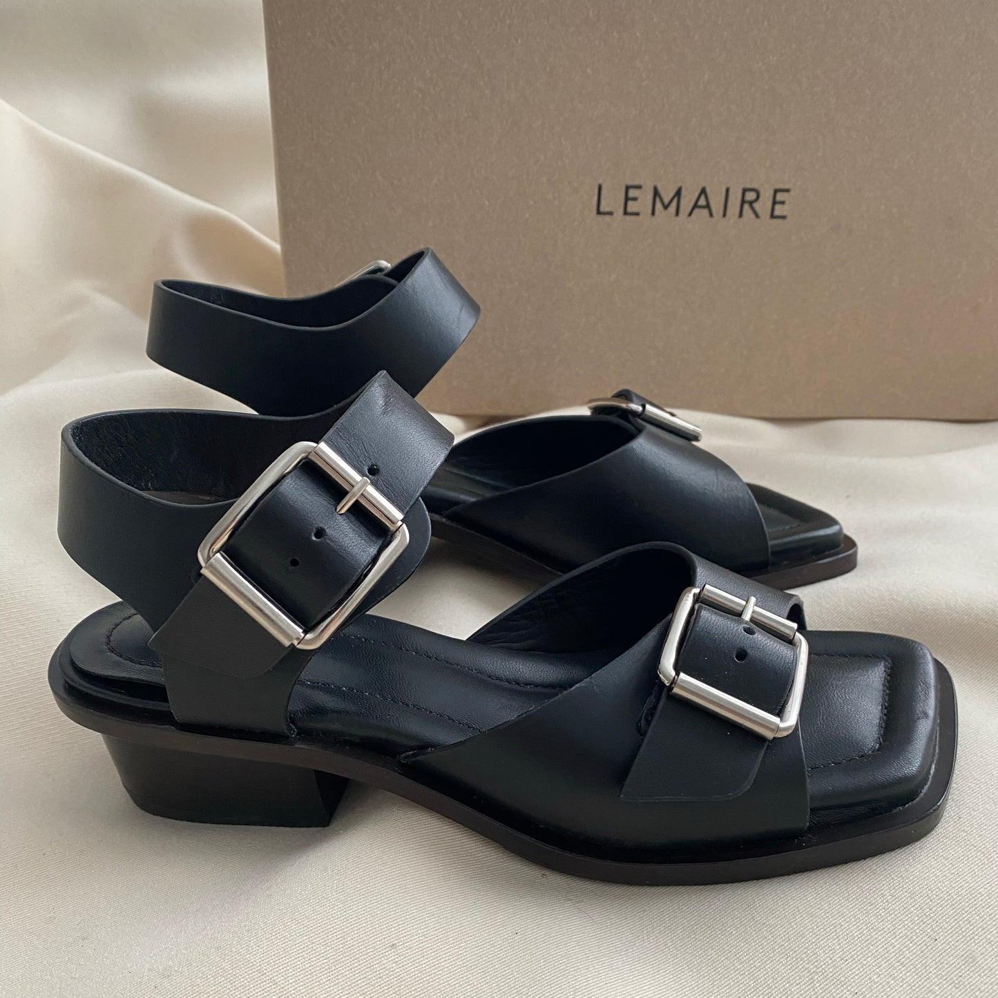 Lemaire Black Square 35mm Heeled Sandals, size 36