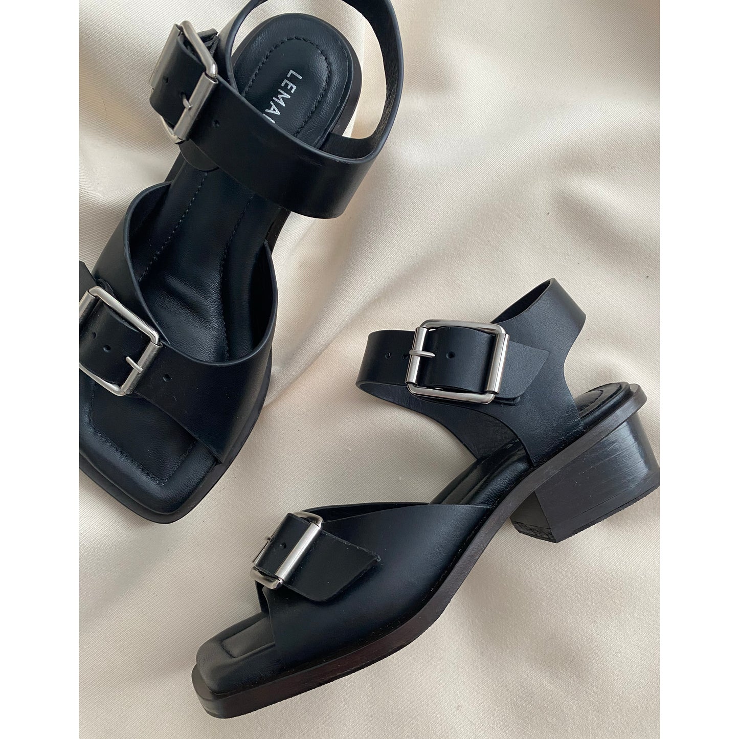 Lemaire Black Square 35mm Heeled Sandals, size 36