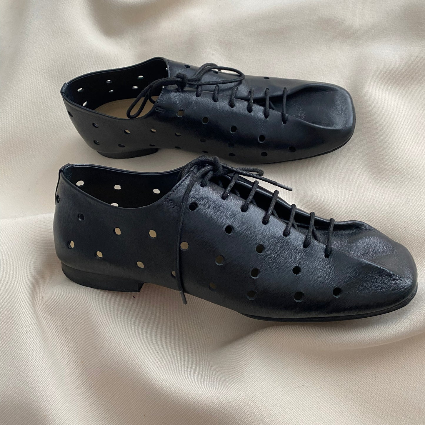 Lemaire Perforated Leather Derby's in Black, size 36