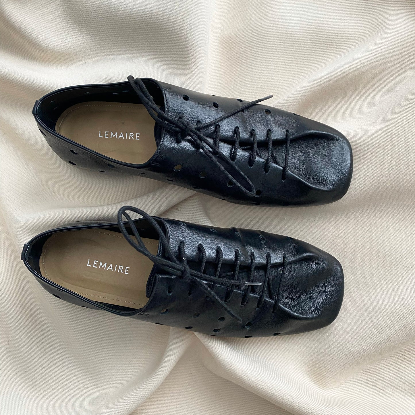 Lemaire Perforated Leather Derby's in Black, size 36