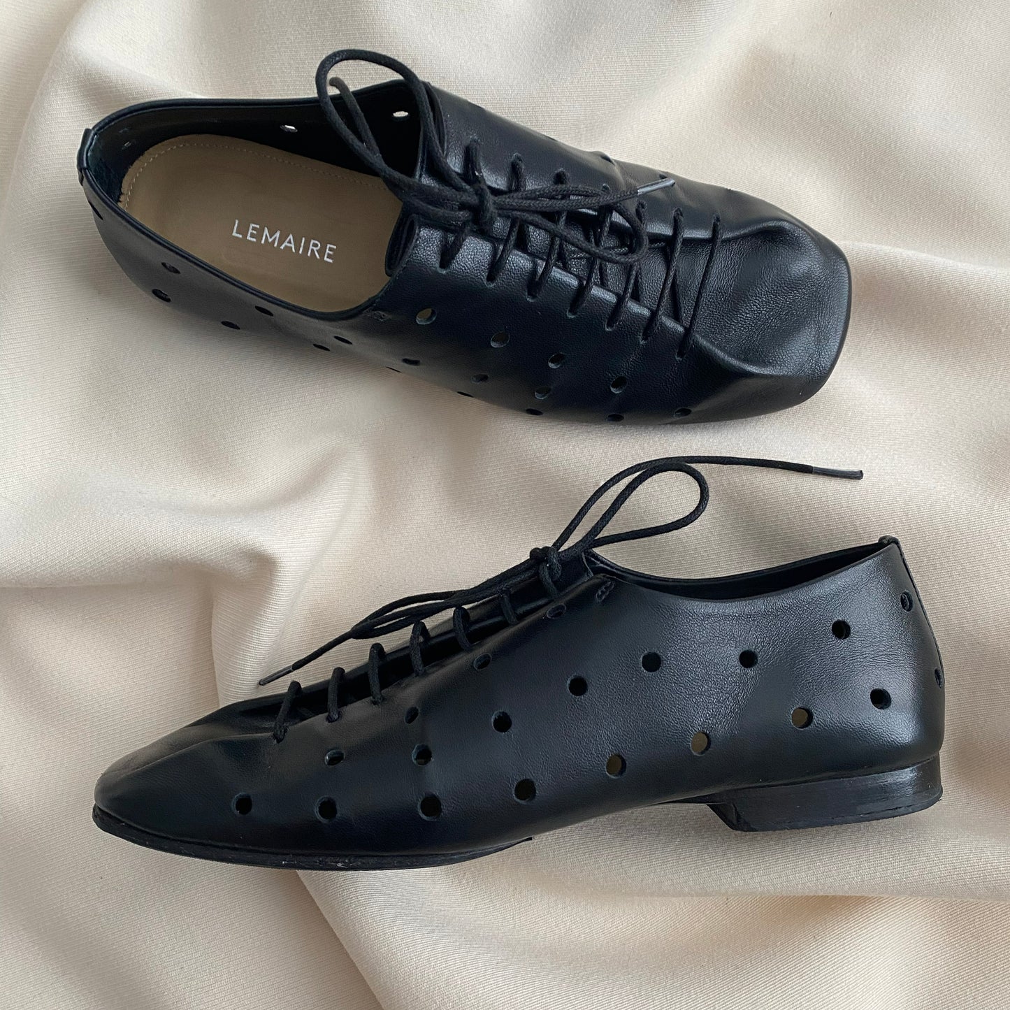 Lemaire Perforated Leather Derby's in Black, size 36