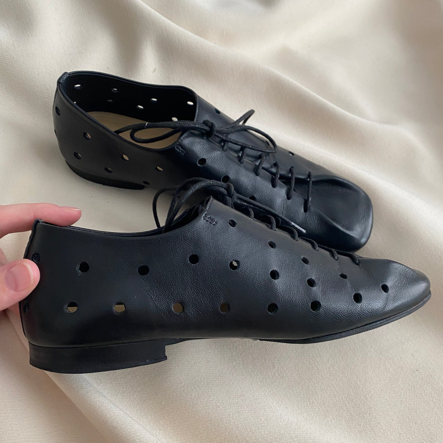 Lemaire Perforated Leather Derby's in Black, size 36