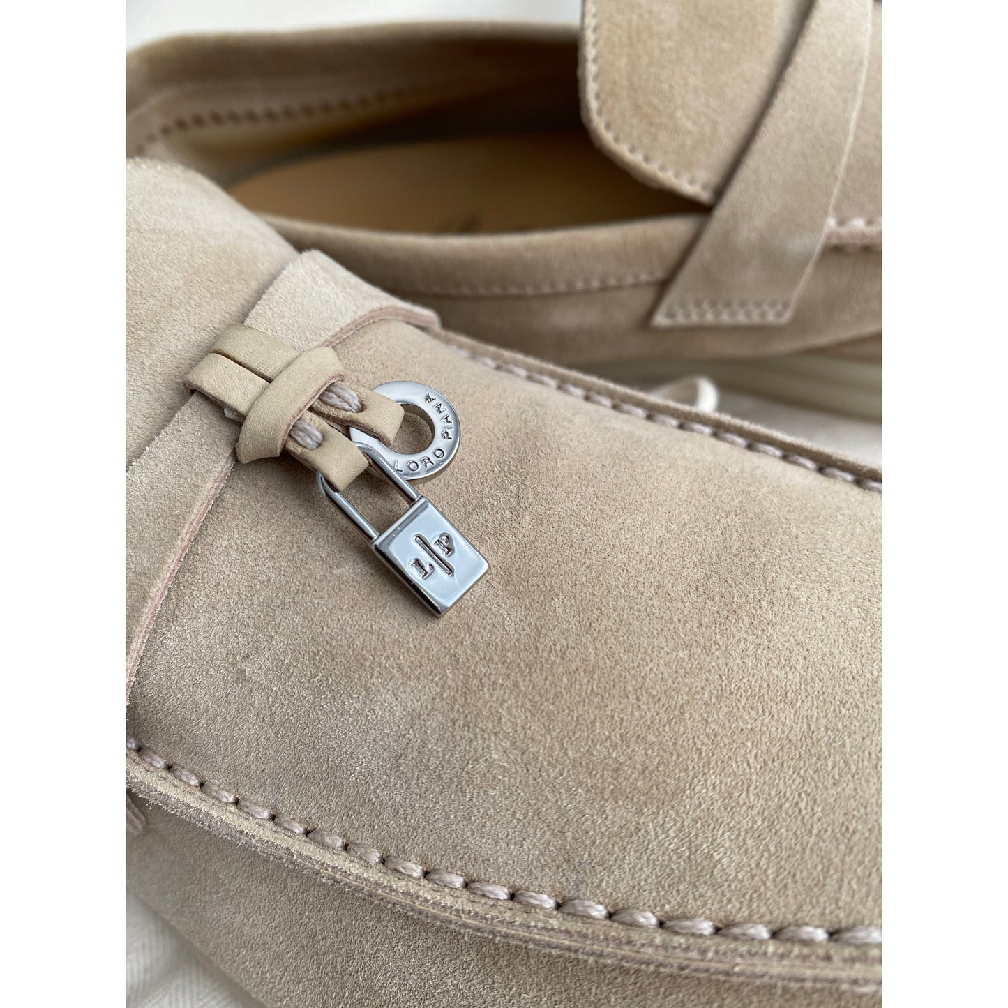 Loro Piana Summer Walk w Charms Loafers in Sandstone, size 38