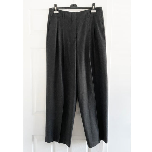 Loro Piana Wide Leg Pleated Grey Cashmere Trousers, size 46IT