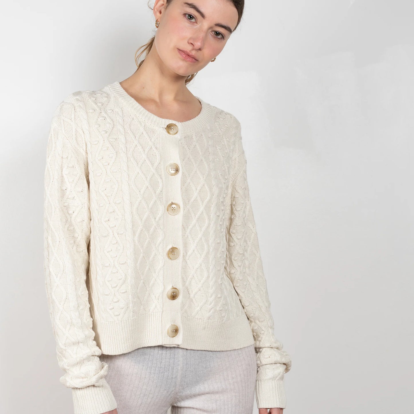LouLou Studio "Vilm" Cardigan in Ivory, size Small (fits S/M)