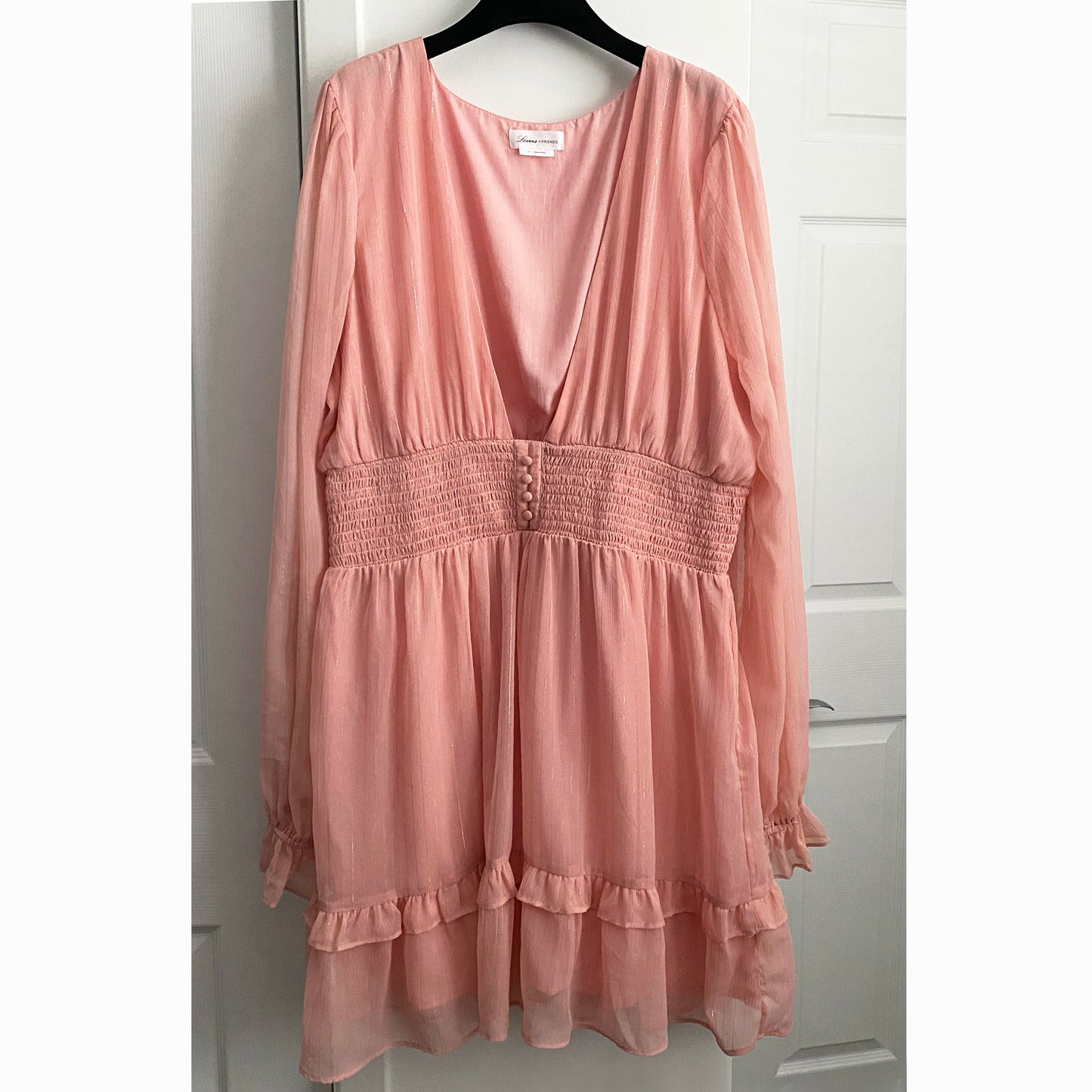 Lovers & Friends plunging neckline “Arline” dress in pink, size XL