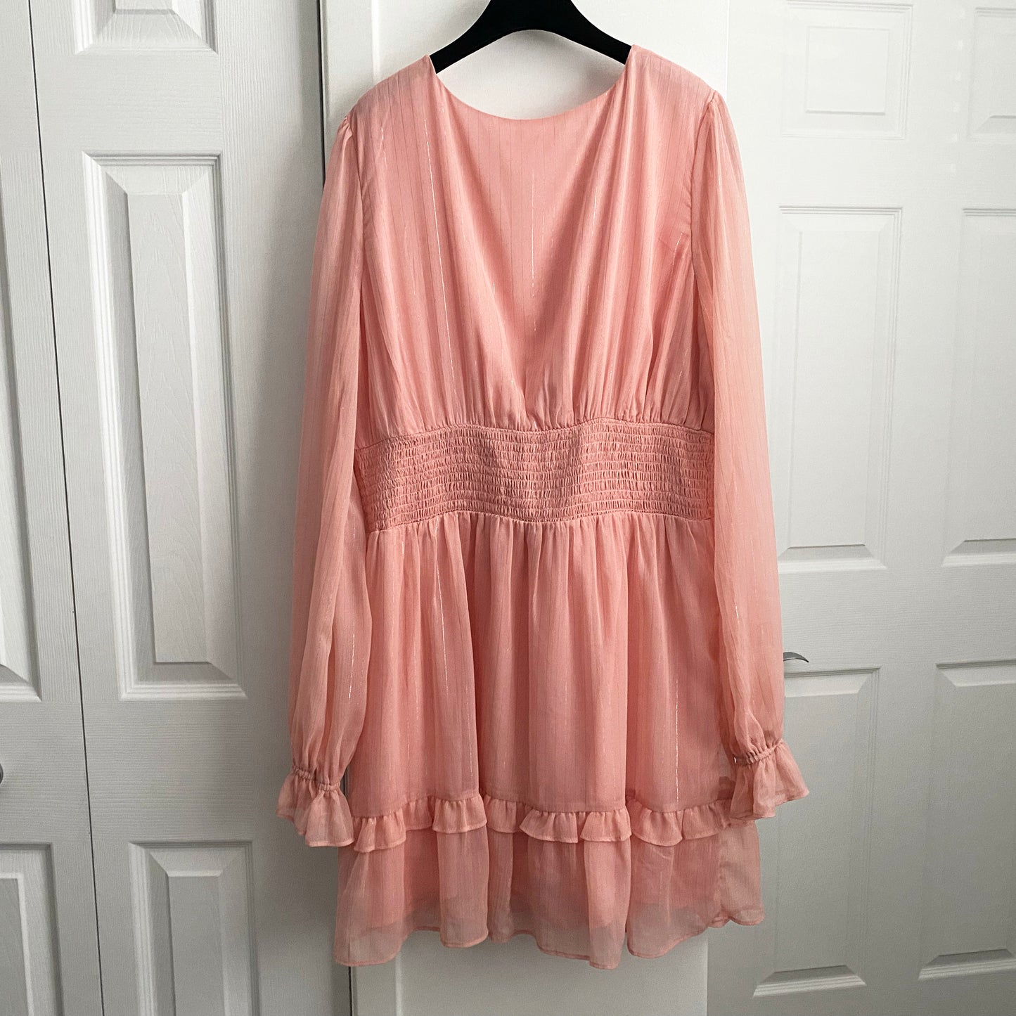 Lovers & Friends plunging neckline “Arline” dress in pink, size XL