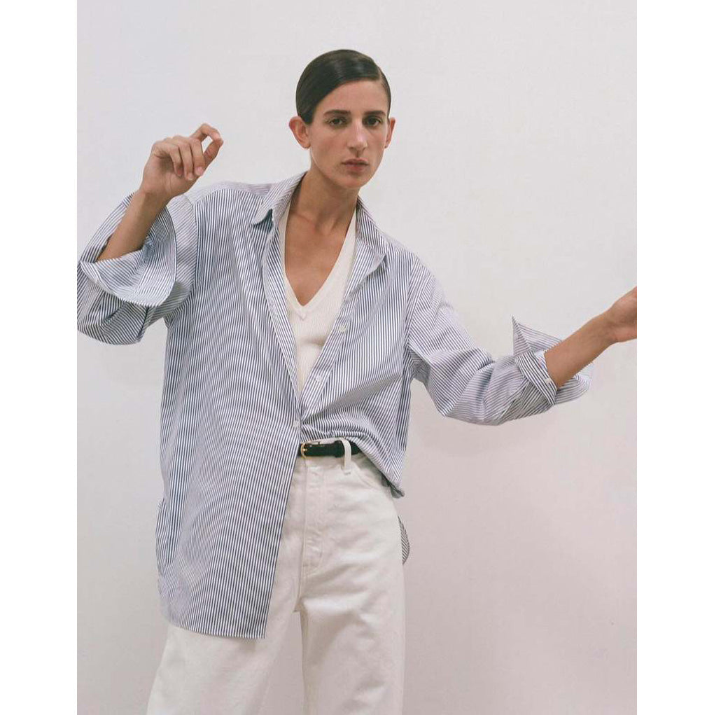 Nili Lotan "Mael" Oversize Shirt in Sky Blue Stripe, size XS