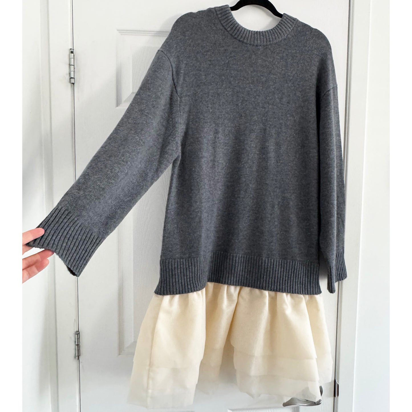 Maje Wool-organza Dual-Fabric Dress in Grey/Cream, size 40 (fits M/L)