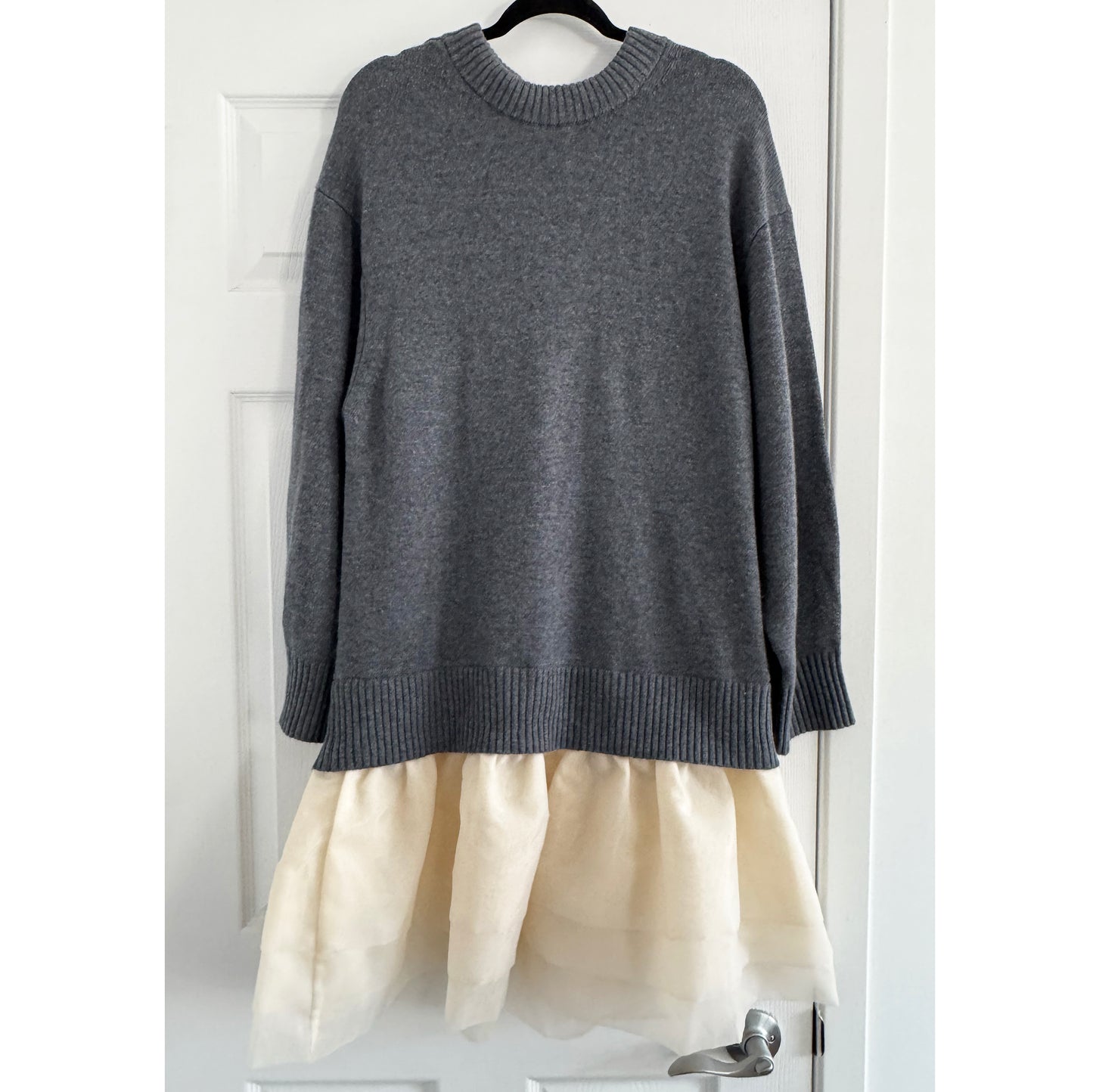 Maje Wool-organza Dual-Fabric Dress in Grey/Cream, size 40 (fits M/L)