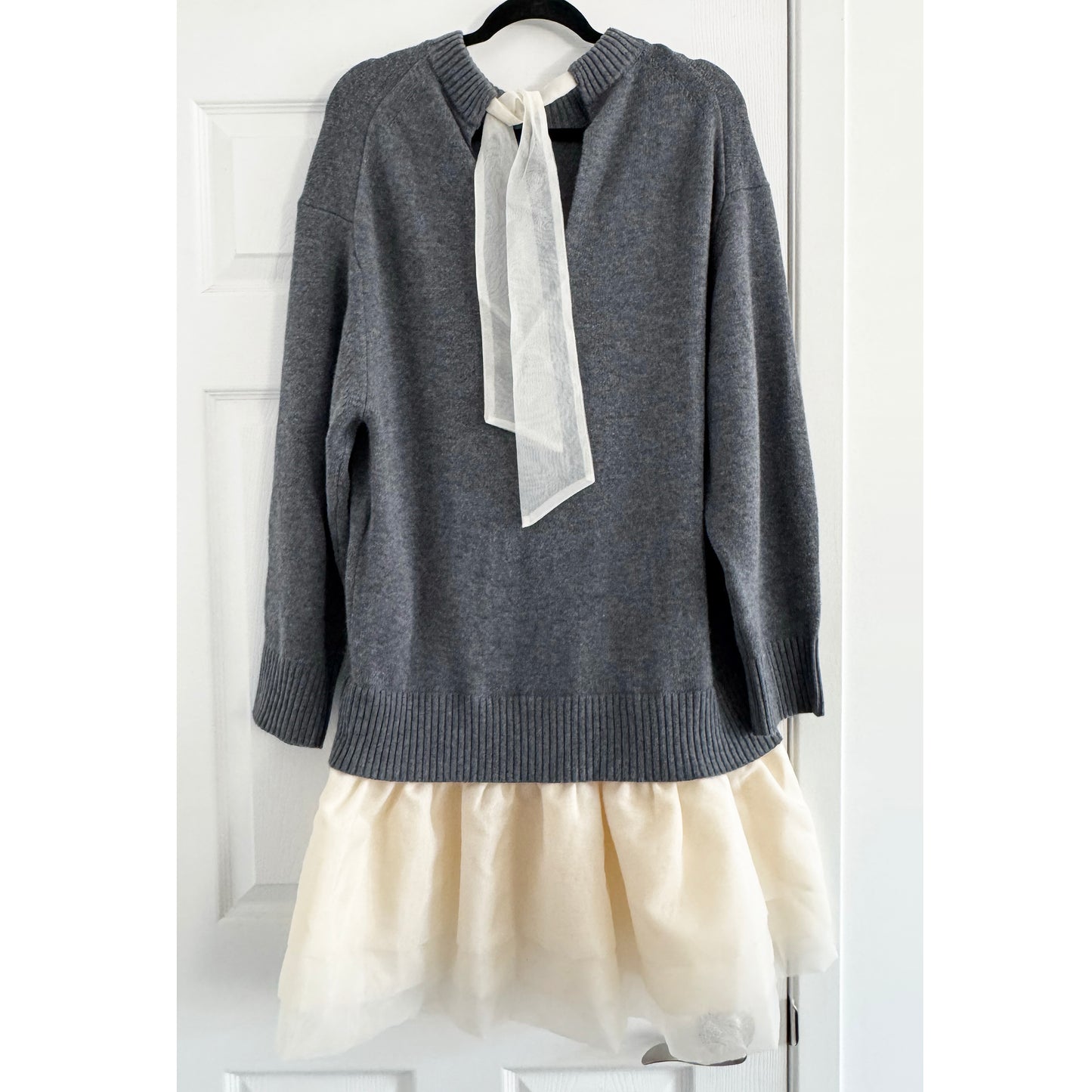 Maje Wool-organza Dual-Fabric Dress in Grey/Cream, size 40 (fits M/L)