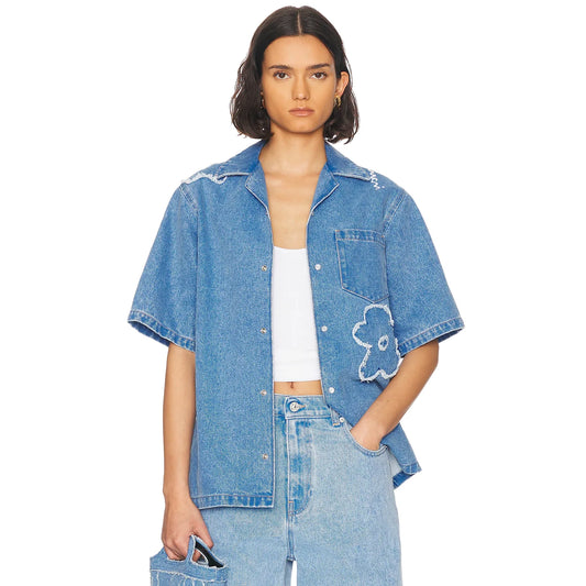 Marni Embellished Denim Shirt in Blue, size 44 (fits like 10 ish?)