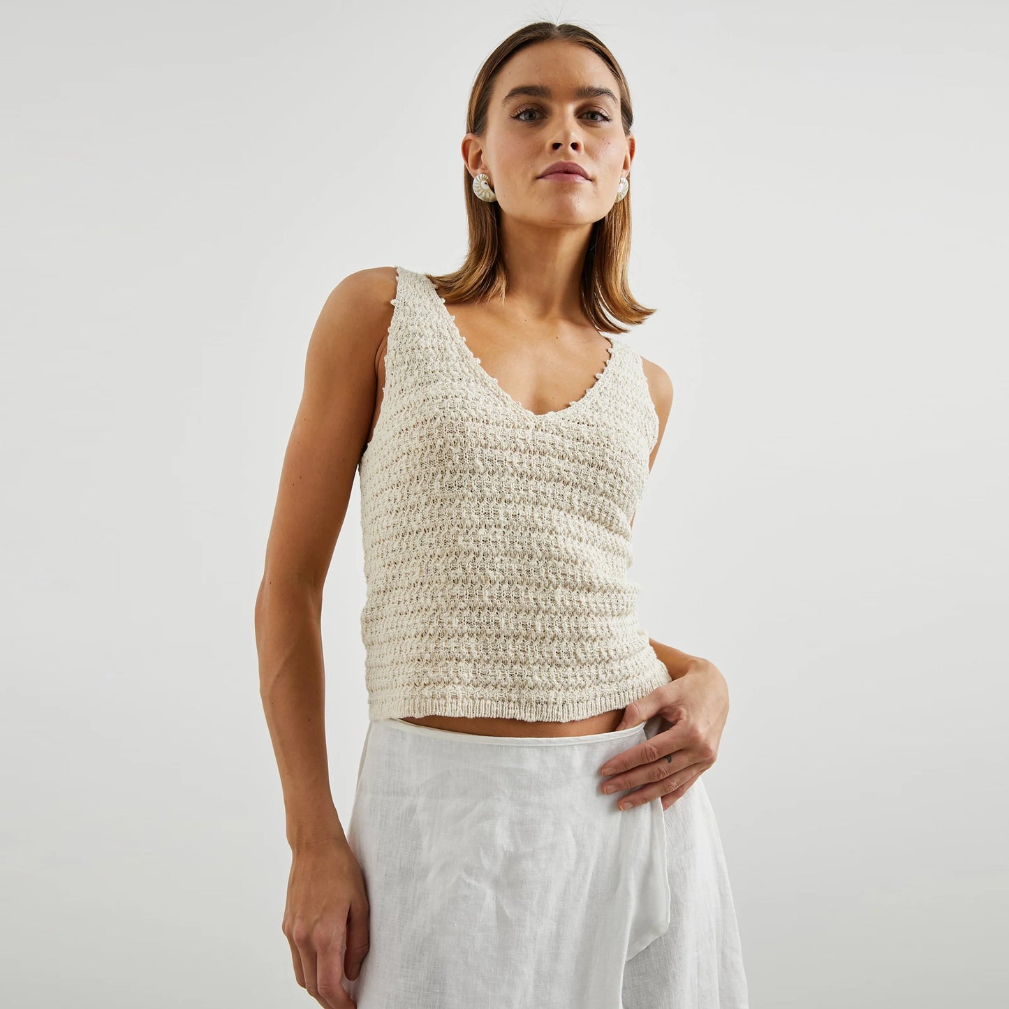 Rails "Matilde" Crochet Cotton Tank in "Oat", size Large