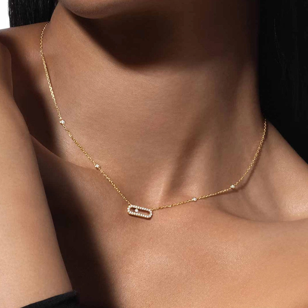 MESSIKA "Move Uno" 18K Yellow Gold Pavé Necklace With Diamonds