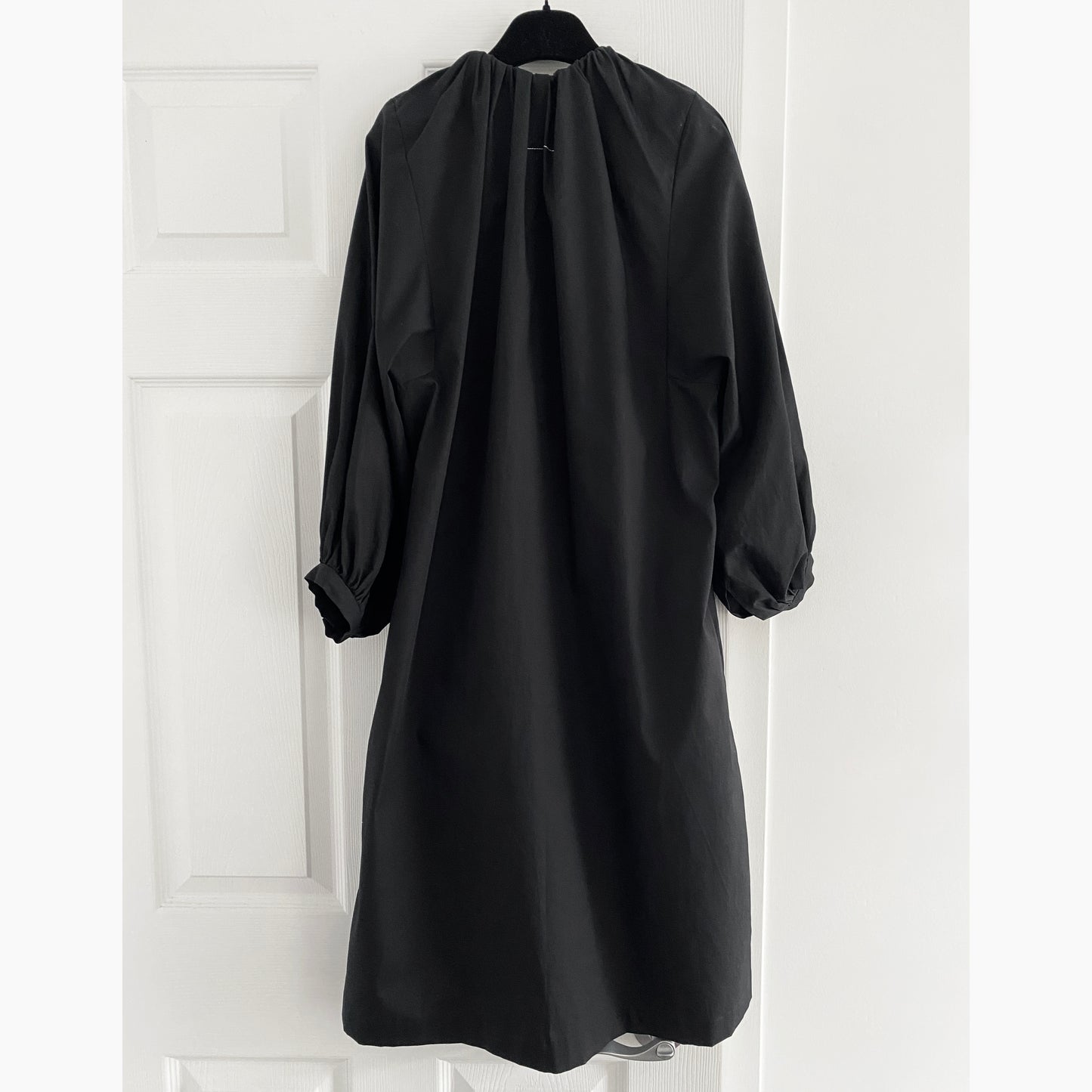 MM6 Gathered Neck Poplin Shirt Dress in Black, size 36 (fits XS/S)