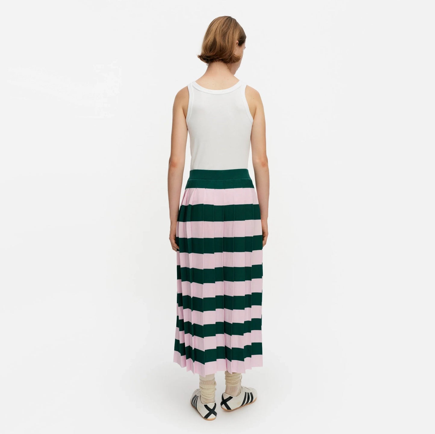 Marimekko Striped Knit Pleated Skirt in Pink/Green, size Small