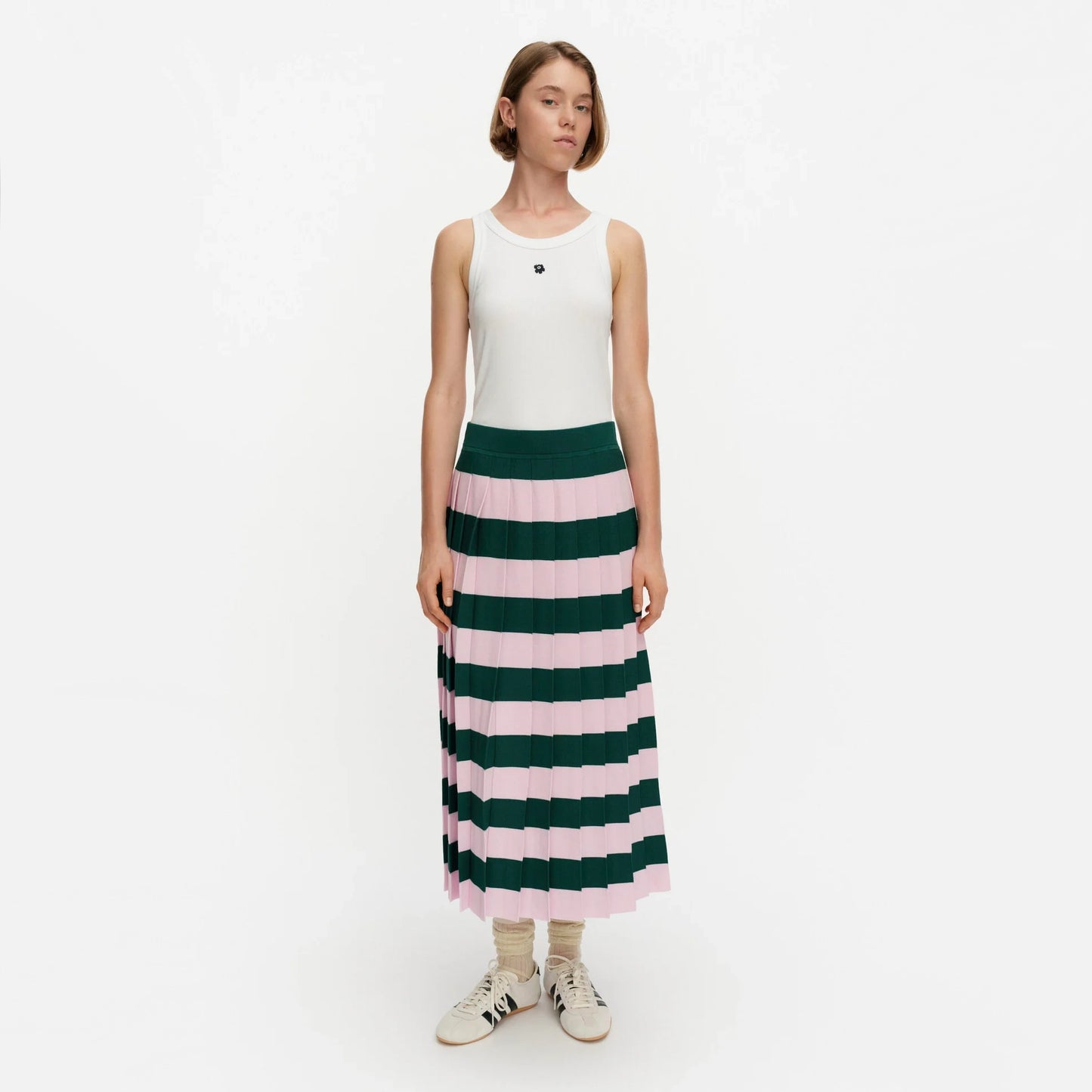 Marimekko Striped Knit Pleated Skirt in Pink/Green, size Small