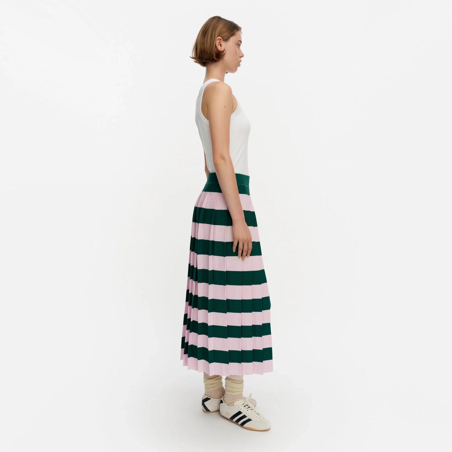 Marimekko Striped Knit Pleated Skirt in Pink/Green, size Small