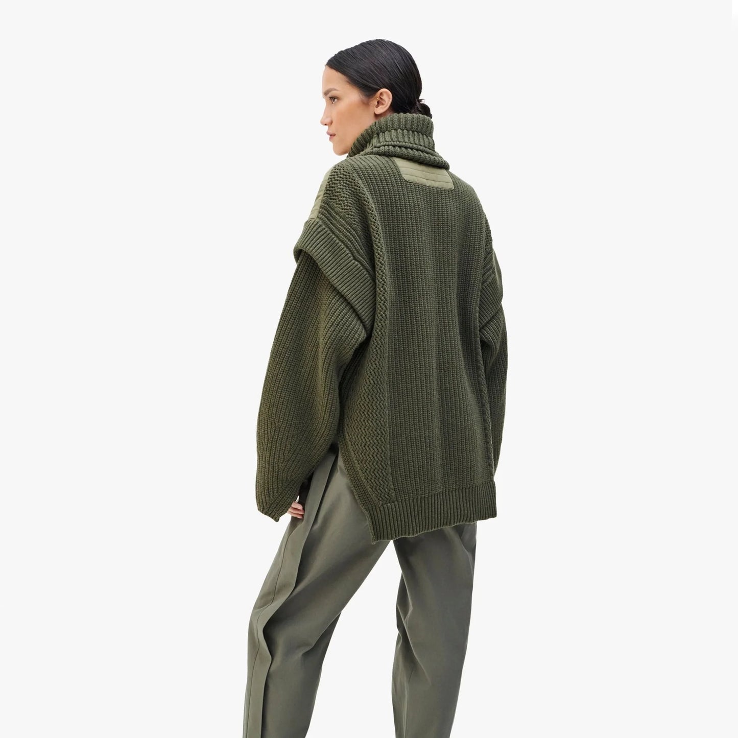 Marfa Stance Convertible Rib Crew Jumper in Olive Green, size Small